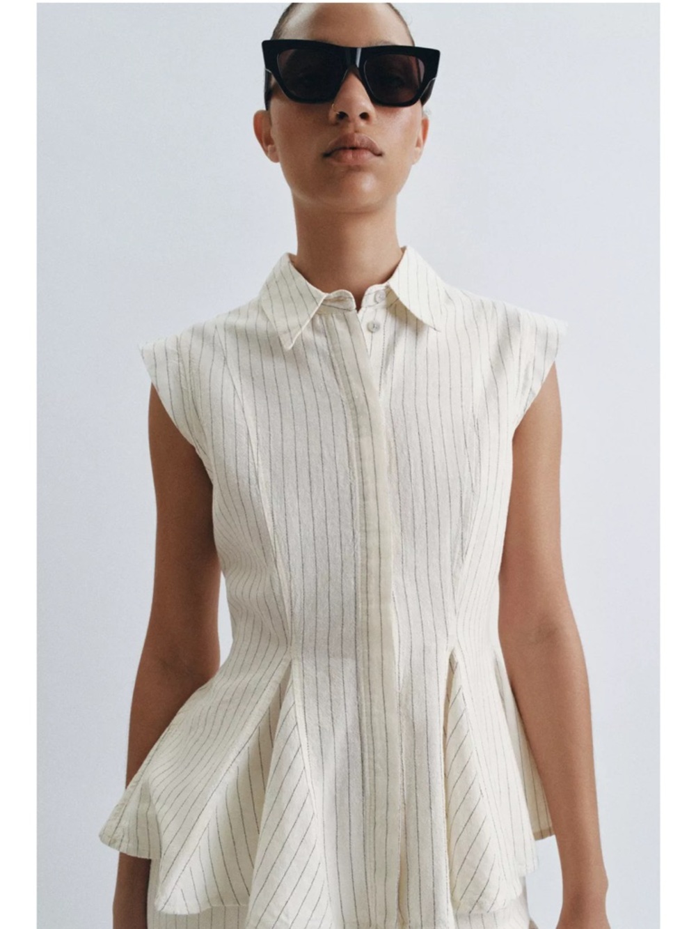 ZW Collection Striped Peplum Shirt in Ecru